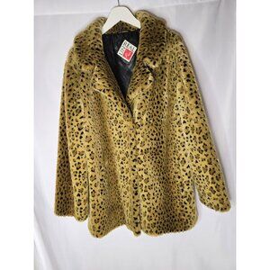 Unreal Fur Wild Cat Leopard Print Jacket Coat Women's Size 16-Vintage- Y2K